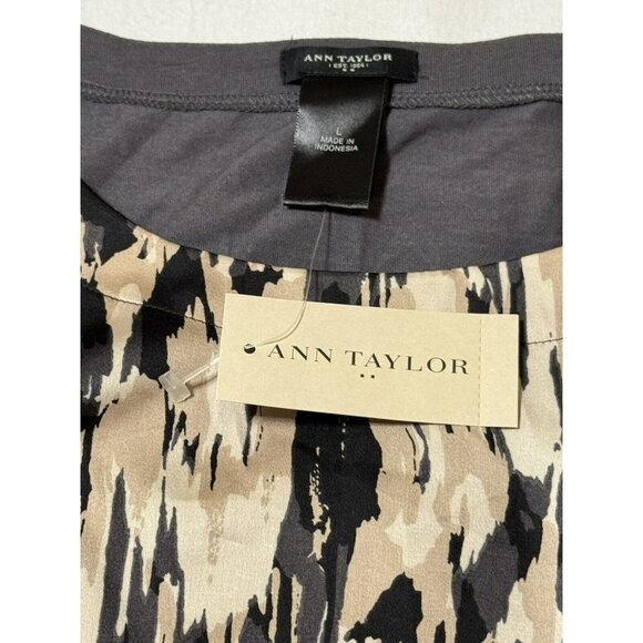 NWT Ann Taylor Shirt Top Shell Large L Cream Black Beige Tan Abstract Print - Picture 8 of 9